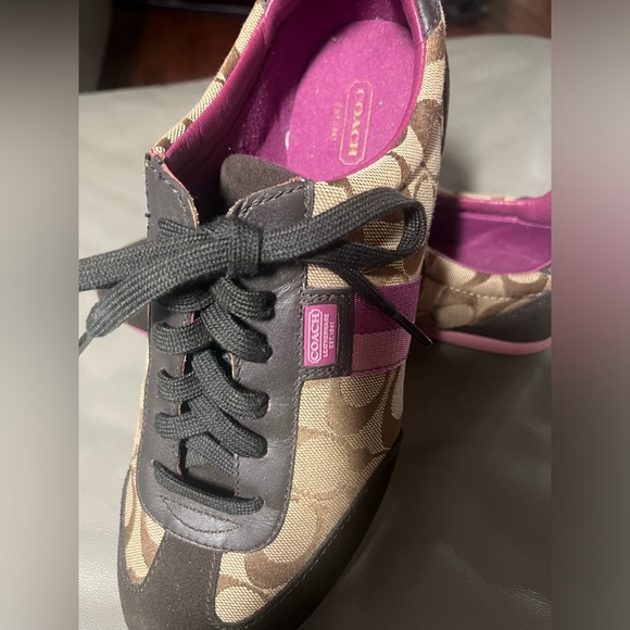 Coach Joss Sneakers. Worn ones like new condition. Brown with Purple Accents. - Picture 1 of 7